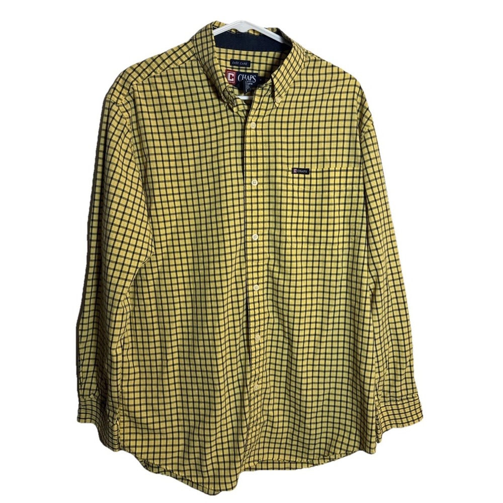 Chaps Easy Care‎ Yellow Plaid Shirt Men's M Button-Up Long Sleeve Casual